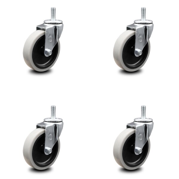 4 Inch Thermoplastic Rubber Wheel 12mm Threaded Stem Caster SCC, 4PK
